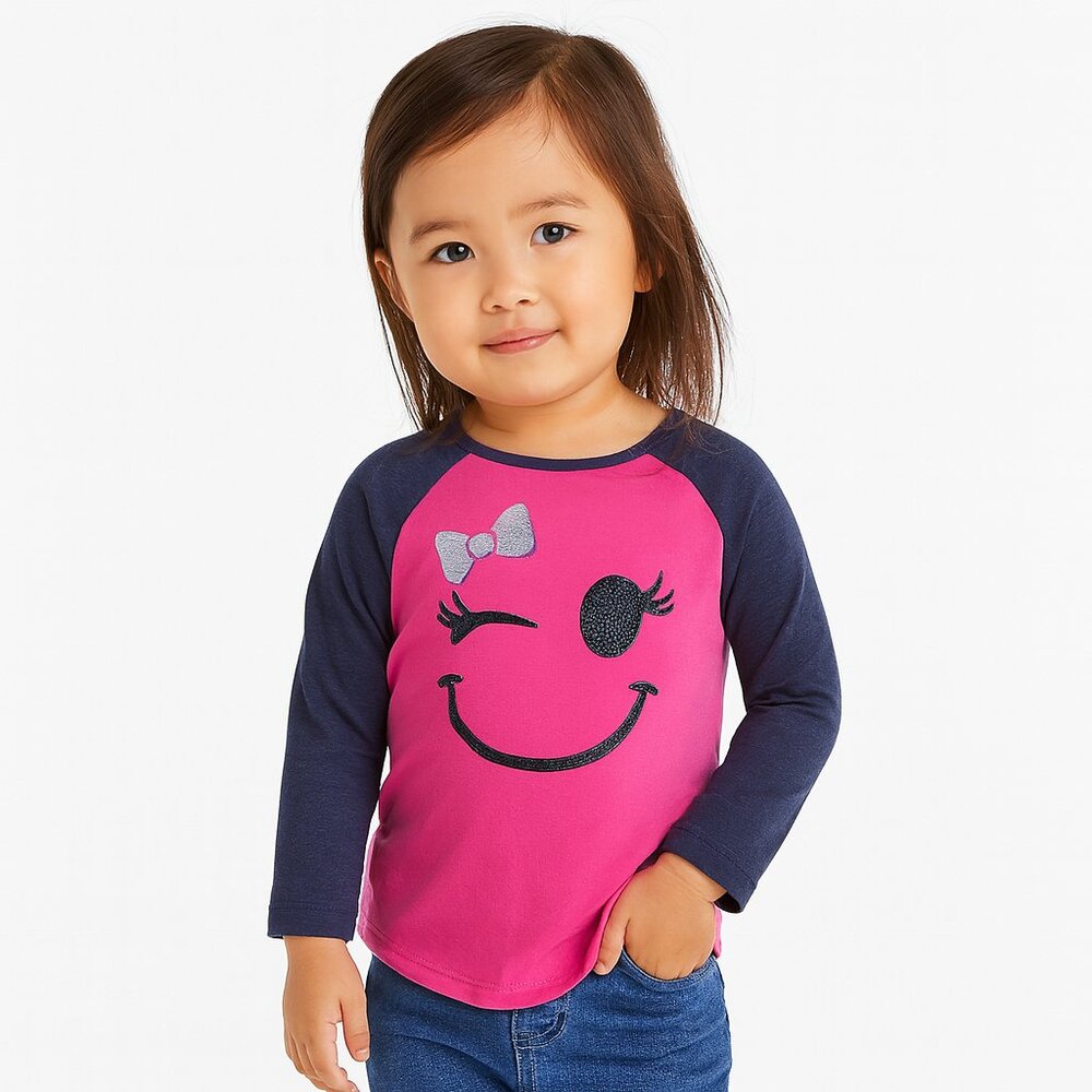 Garanimals Girls Graphic Smile Tee · Raglan Long Sleeve · Pink Navy · Size 3T